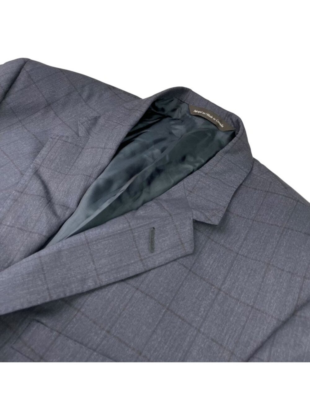 Coppley Men's Wool Stretch 2-Button Blazer Navy Windowpane Plaid• Italy • 44R US